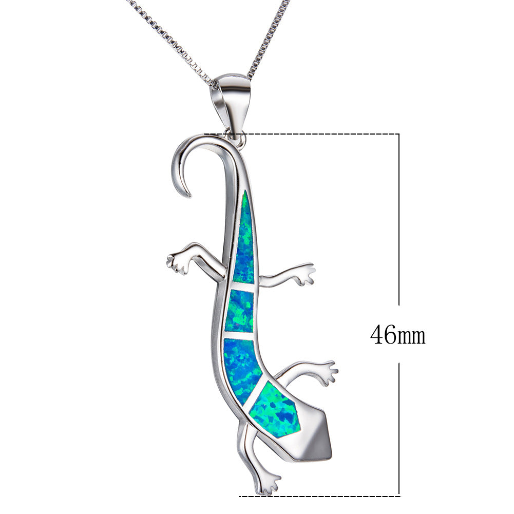 Collar con Colgante de Lagarto de Plata S925 y Diseño de Ópalo