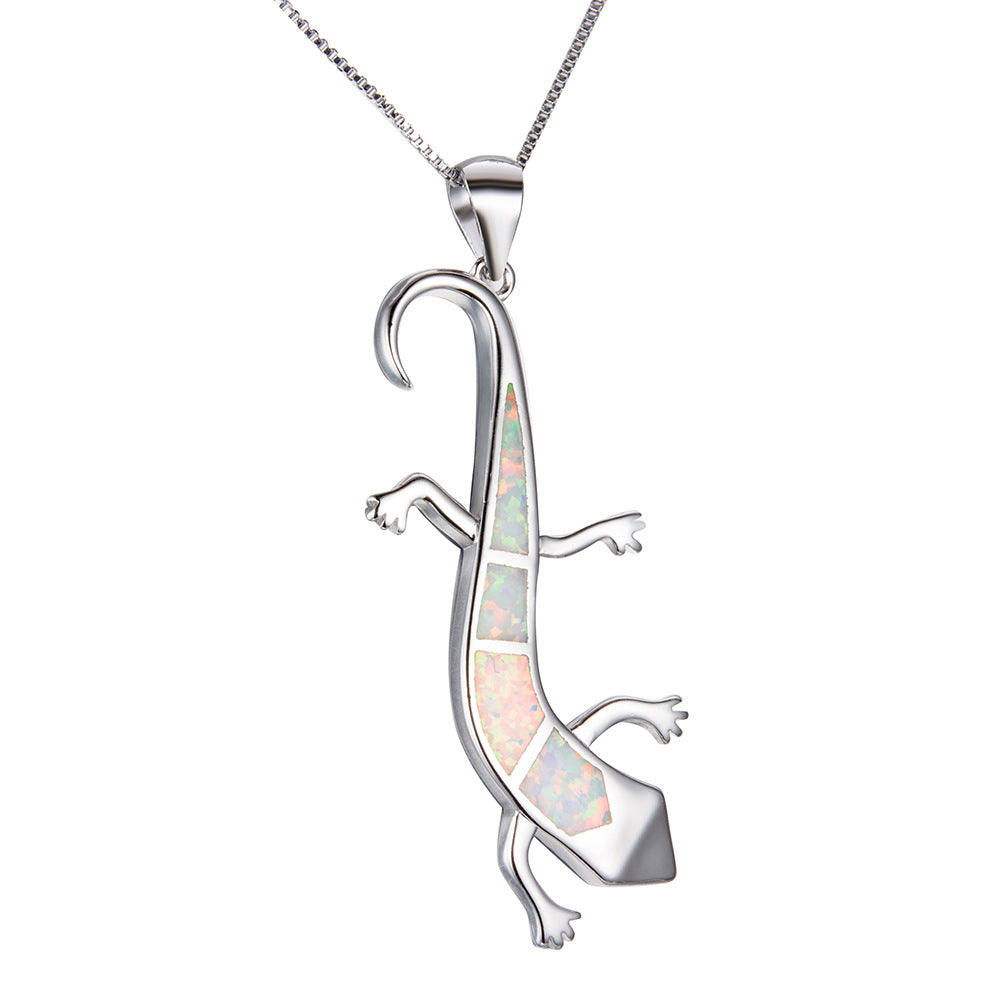 Collar con Colgante de Lagarto de Plata S925 y Diseño de Ópalo